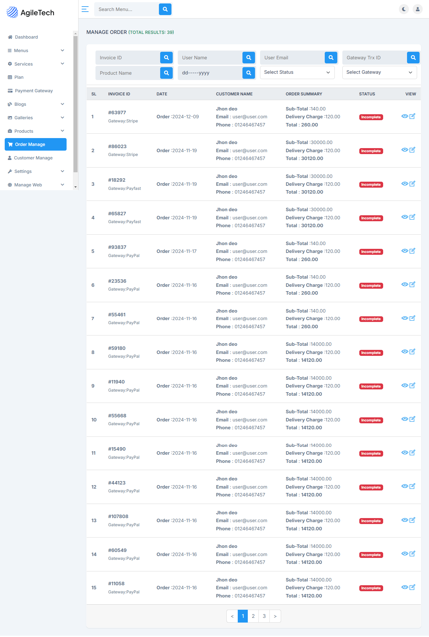 Manage Orders