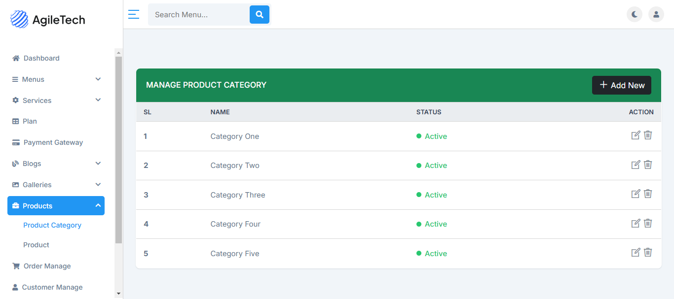 Manage Product Categories